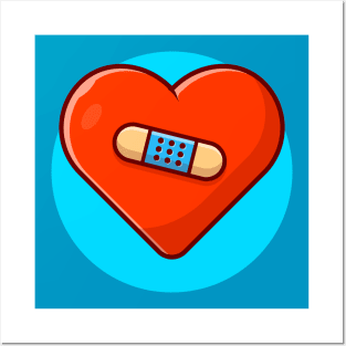 Broken Heart With Injury Tape Plaster Cartoon Vector Icon Illustration (3) Posters and Art